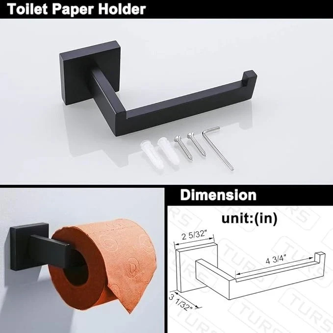 Matte Black 4-Piece Complete Bathroom Accessory Set Towel Bar & Hardware Kit