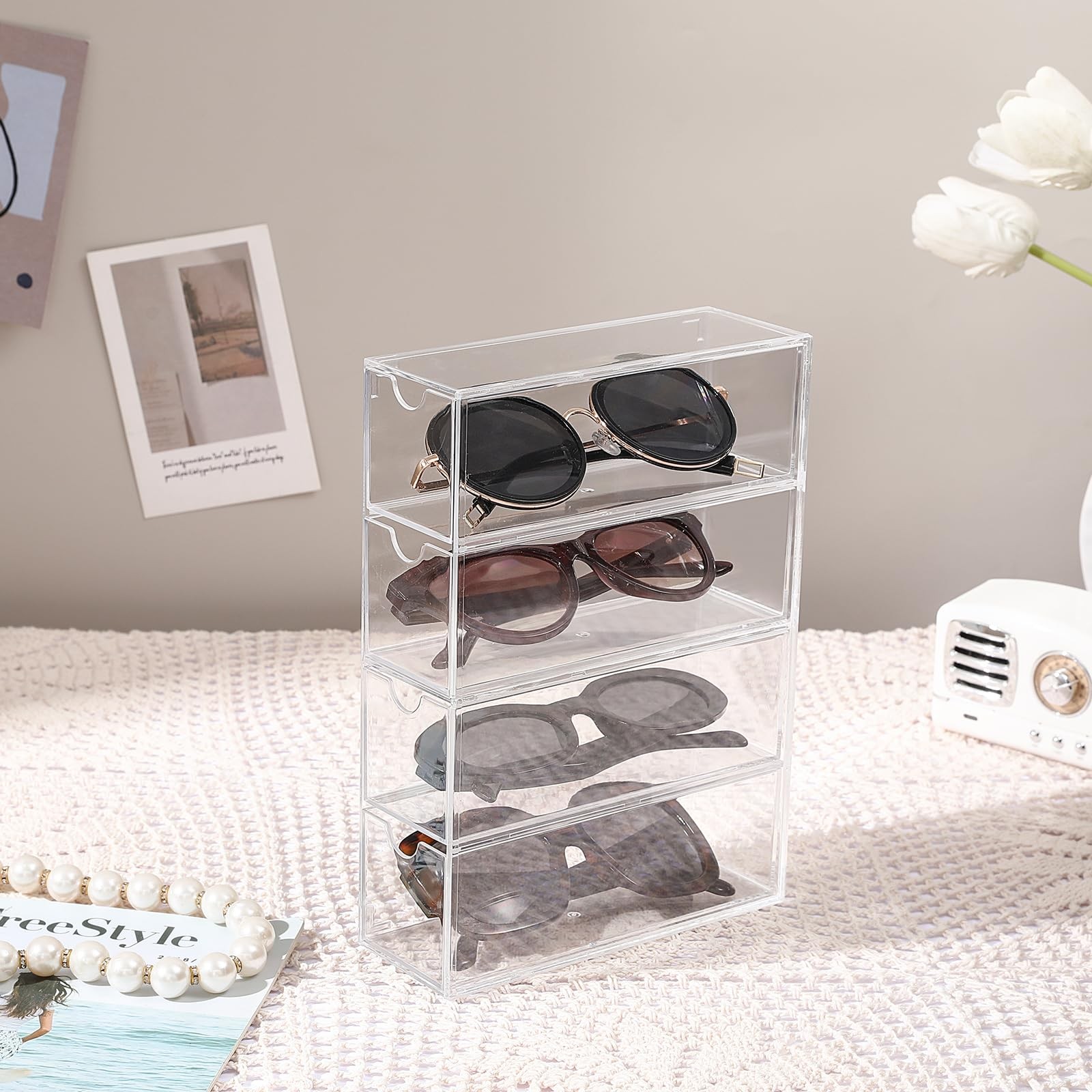 Acrylic Stackable Drawer Organizer with 4 Clear Drawers for Bathroom & Vanity...