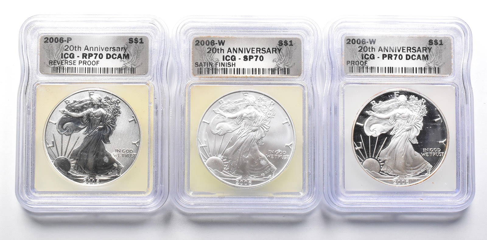 Set 20th Anniversary PR MS 70 2006 American Silver Eagles ICG *0280