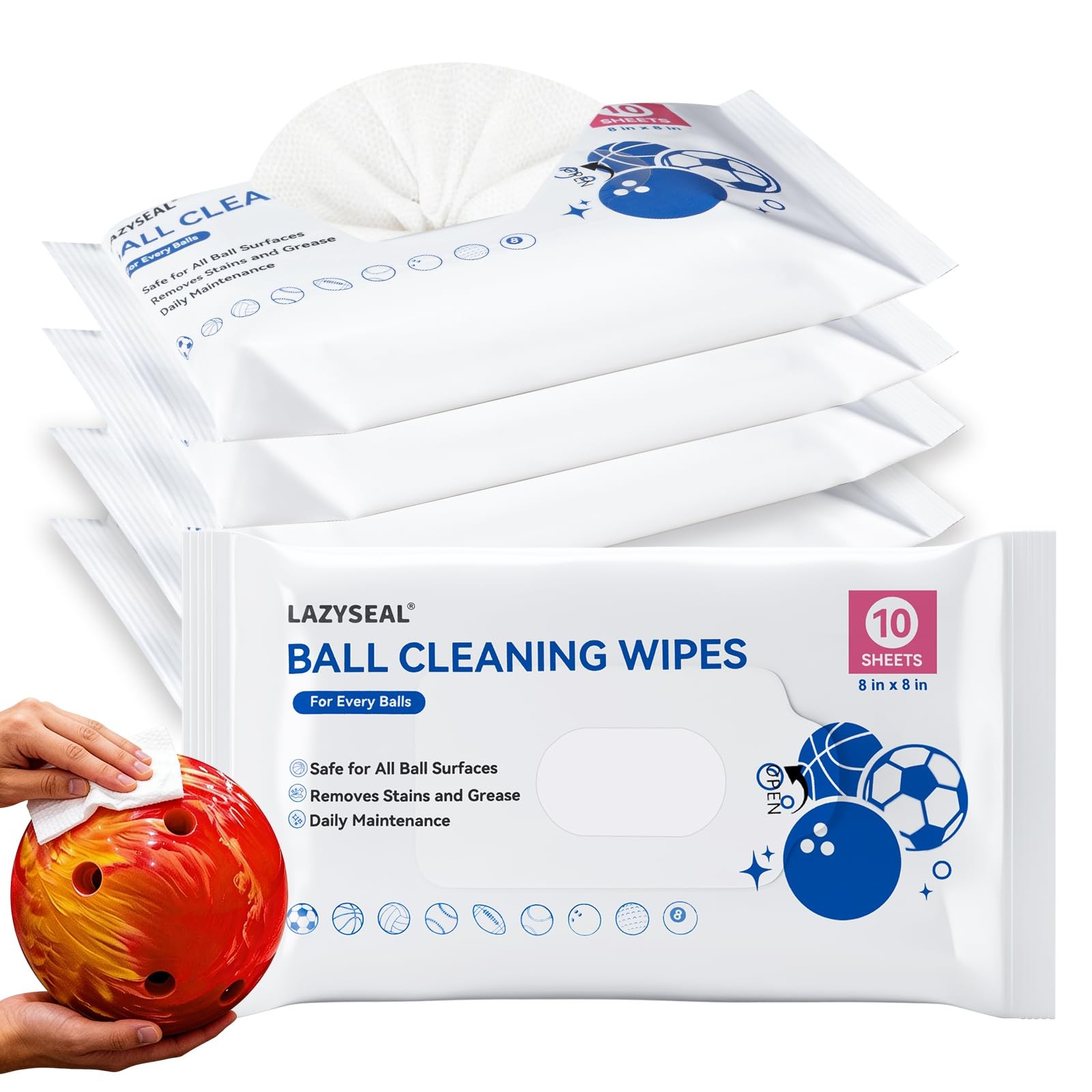 Bowling Ball Cleaning Wipes  50 Count, Removes Grime, Oil & Dust, Portable