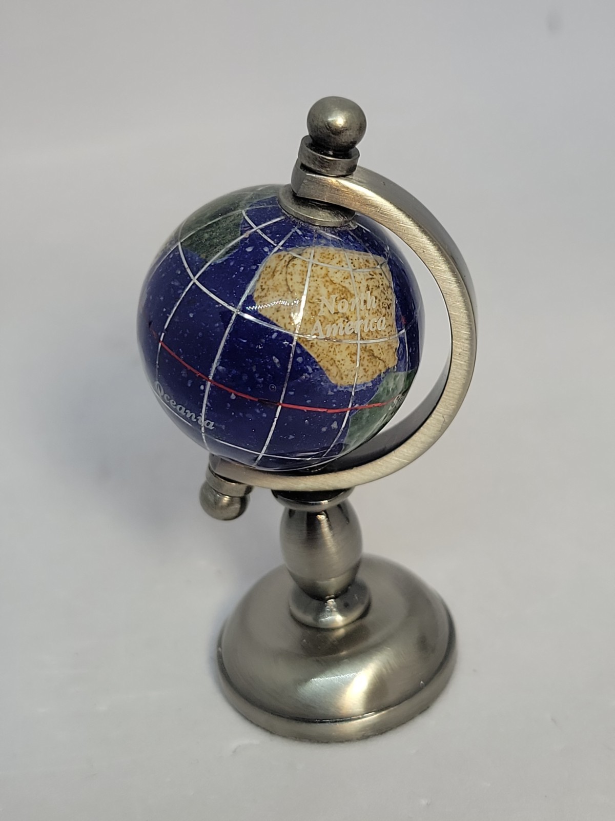 Desktop Rotating Globe Semi Precious Inlaid 2.75" Lapis Abalone Pearl