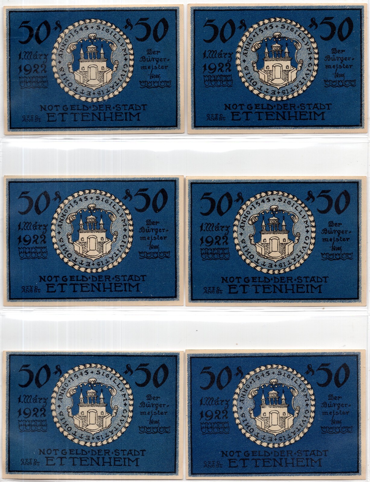 1922 Germany Ettenheim Notgeld Set of 6 Notes (949)