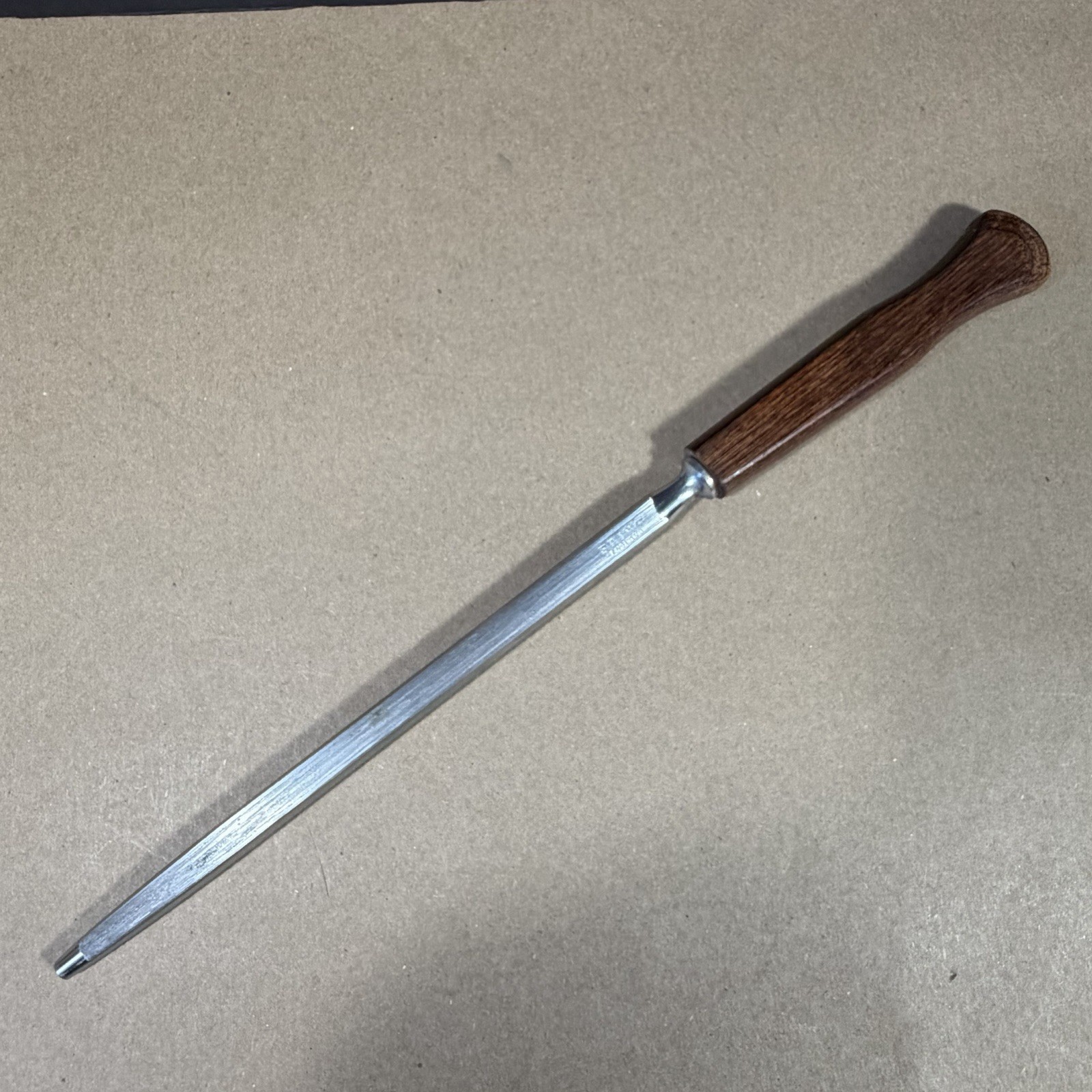 Vintage Flint Steel Knife Sharpener Honing Rod 13.5" Wood Handle England