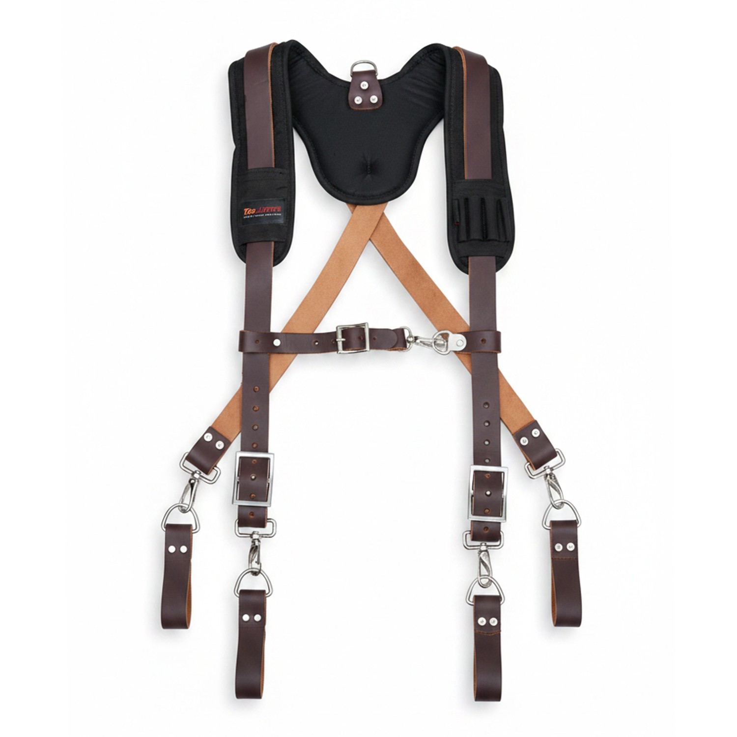 Leather Tool Belt Suspenders Padded Heavy Duty Work Harness Pockets Chest Strap