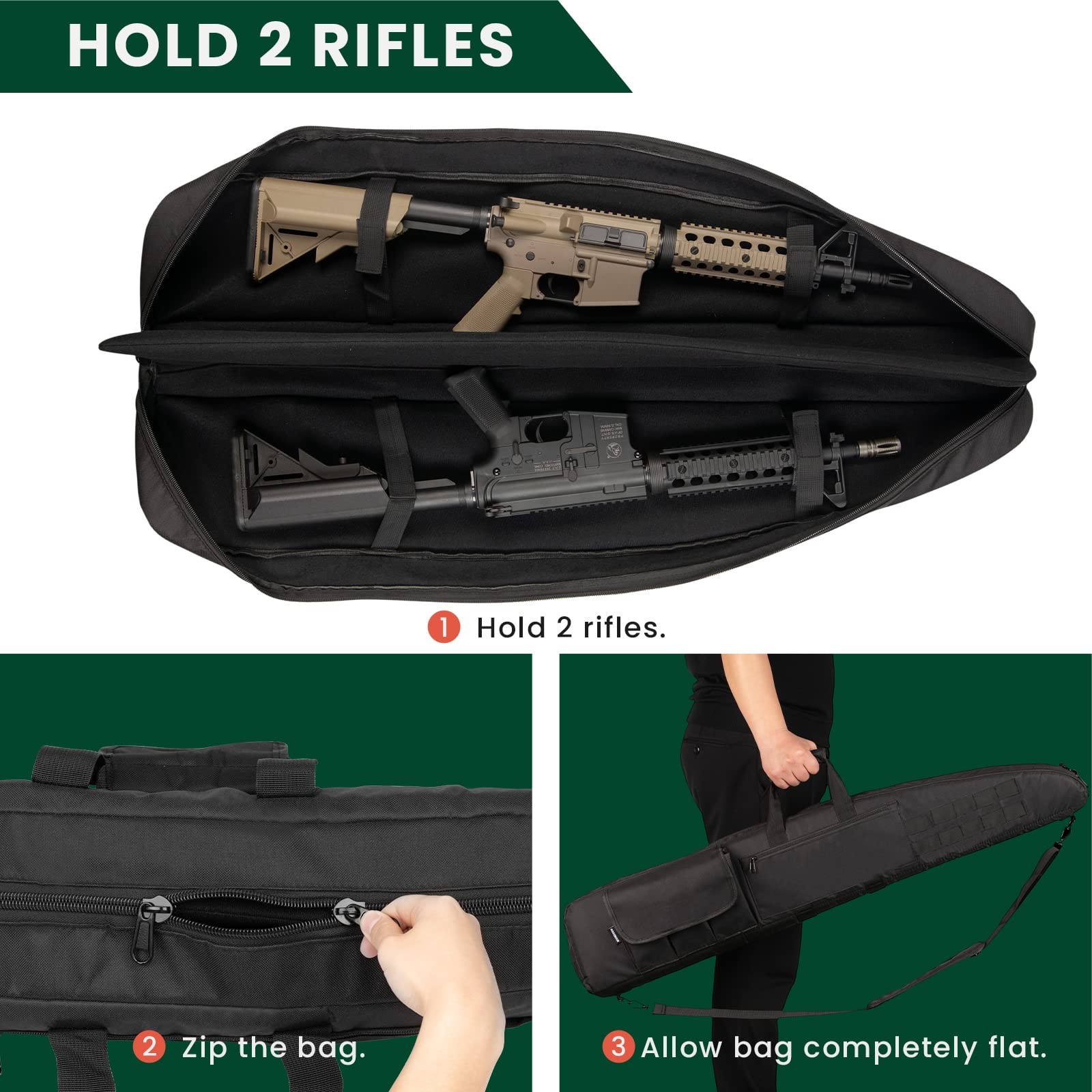 Soft Double Rifle Case 38" 42" 46" 52" Long Rifle Bag with Padded Handle - Ad...
