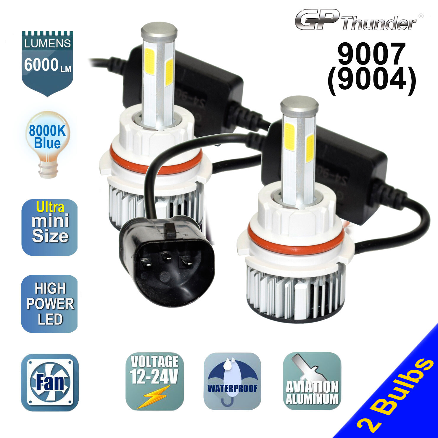 4-Sides 2x 9007 9004 HB5 COB LED Headlight Kit Hi/Lo Power Bulbs 8000K Icy White