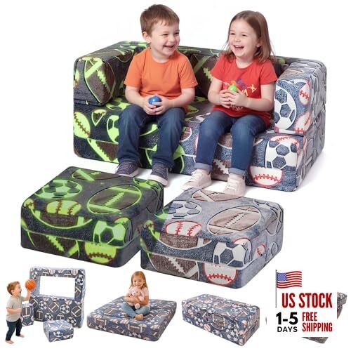 Modular Kids Play Couch, Glow in Dark Kids Sofa, Child Sectional Sofa, Ball