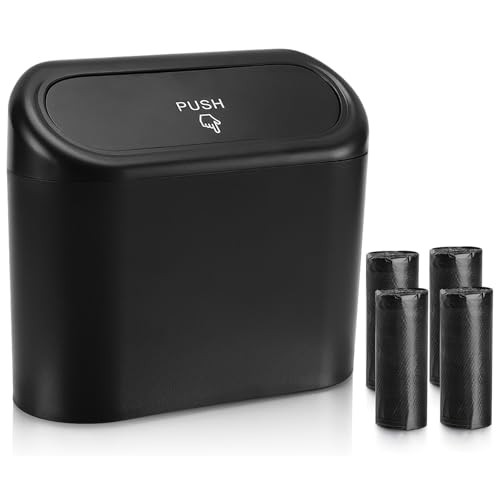 Car Trash Can with Lid, Leakproof Vehicle Garbage Organizer Holder Bin 1 Black