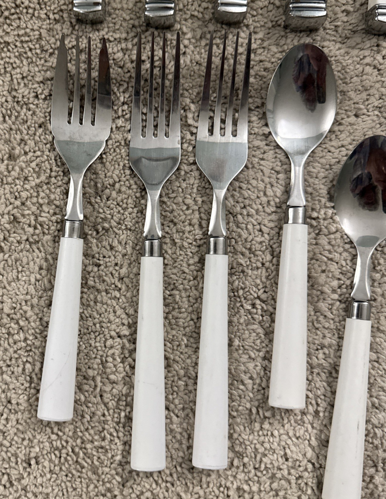 Assorted 17-pc White Plastic Handle Stainless Flatware, China, Taiwan