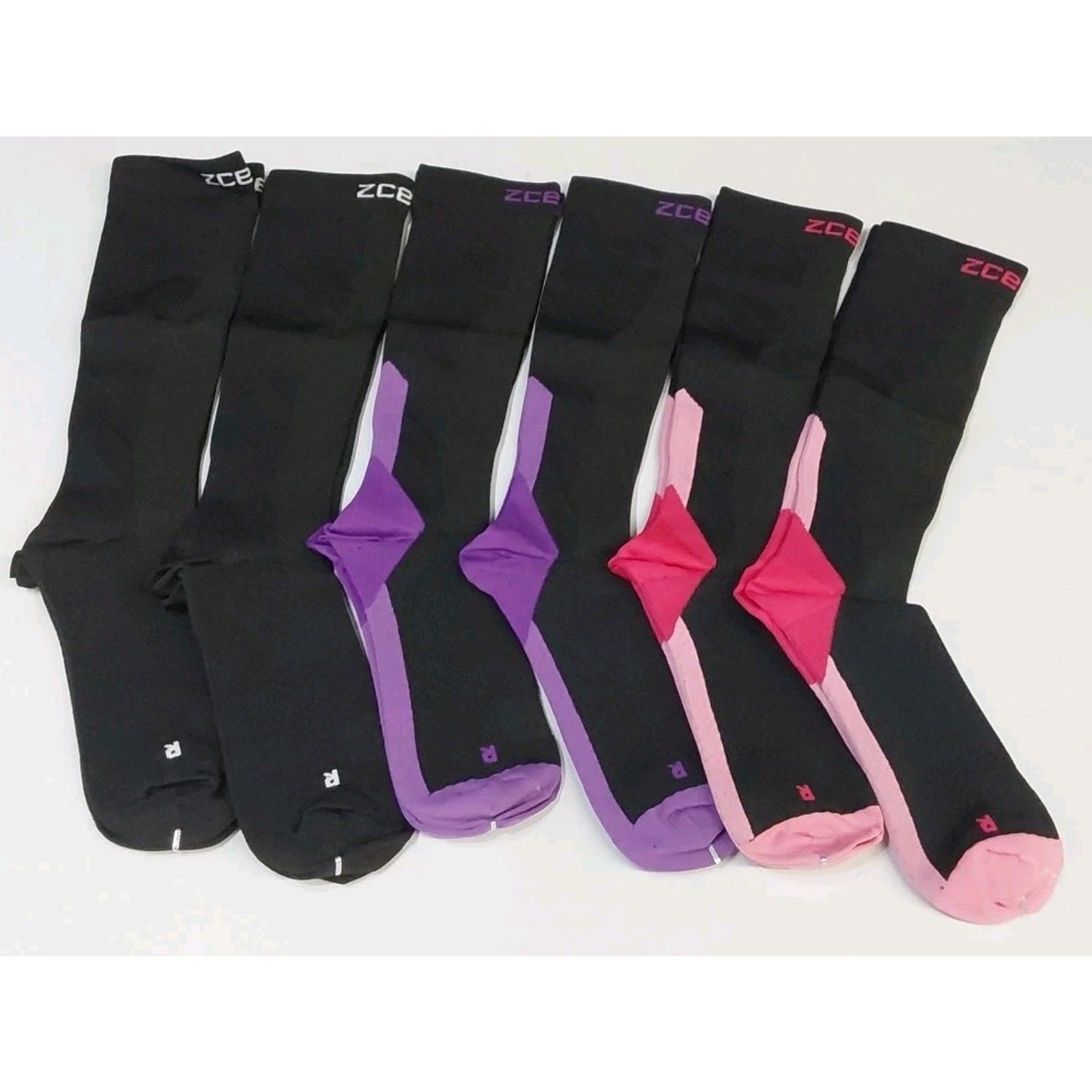 Zcesur 6 Pack S/M (2Black/Purple+2Black/Pink+2Black ) Compression Socks #S4