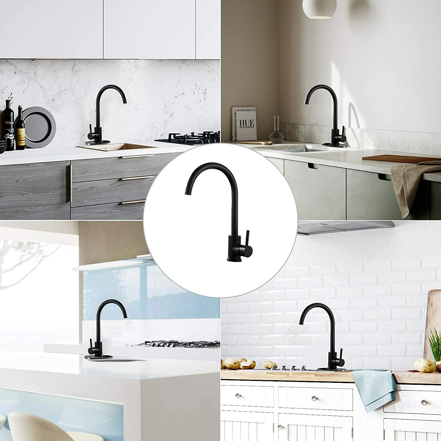 Kitchen/Bar Sink Matte Black Stainless Steel High Arc Faucet Swivel with Hoses