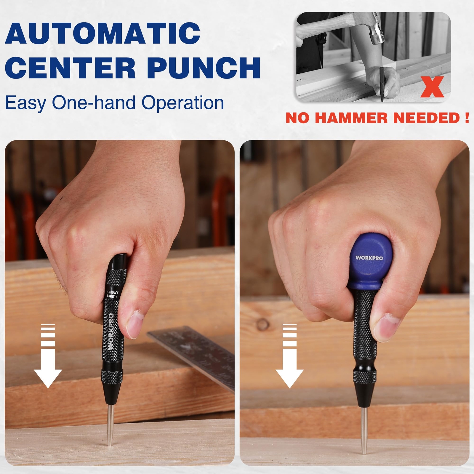 WORKPRO 2Pack Automatic Center Punch Adjustable Spring Loaded Metal Center Punch