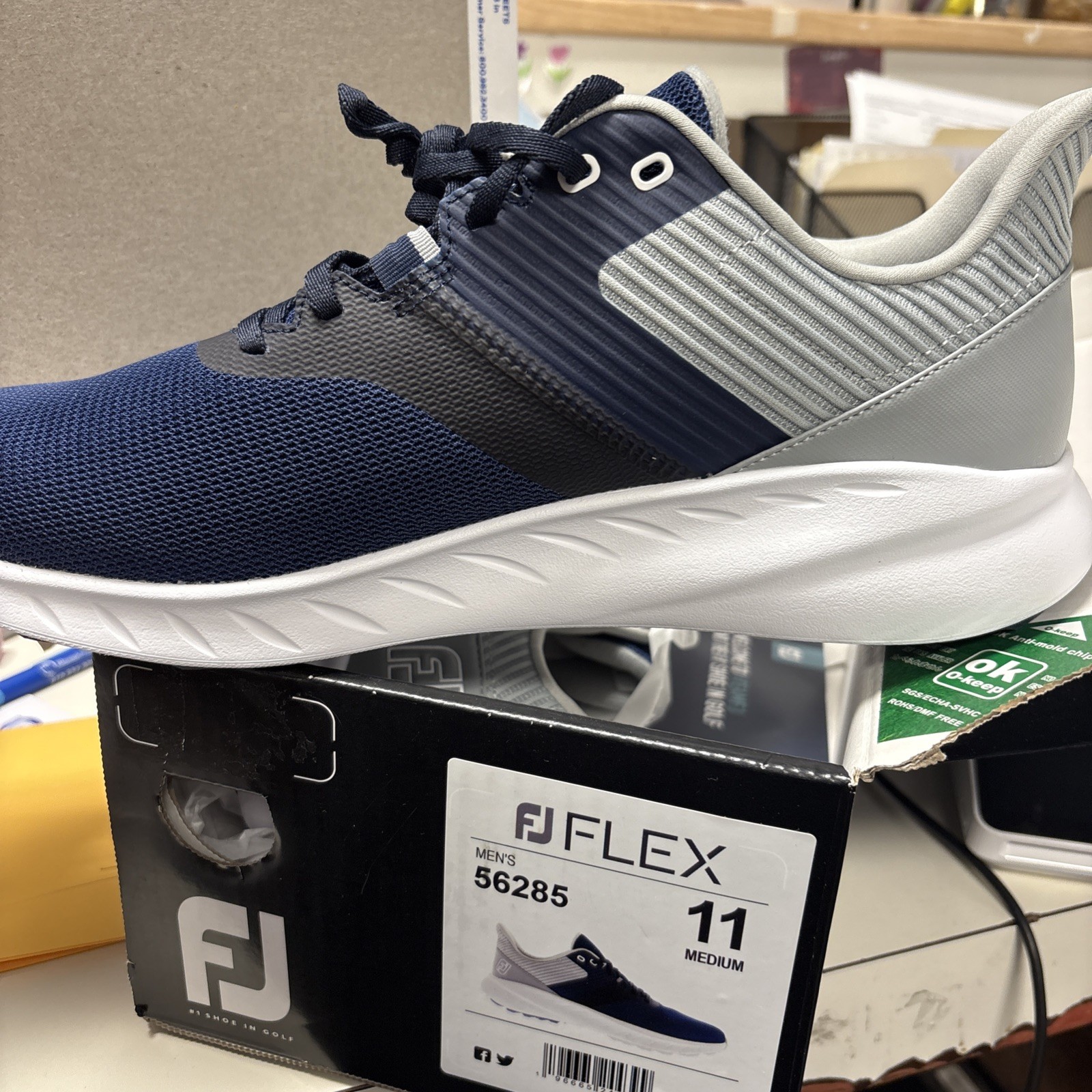 NIB MEN'S FOOTJOY 56285 FOOT JOY FJ FLEX GOLF NAVY/GREY/WHITE Size 11 And 10.5