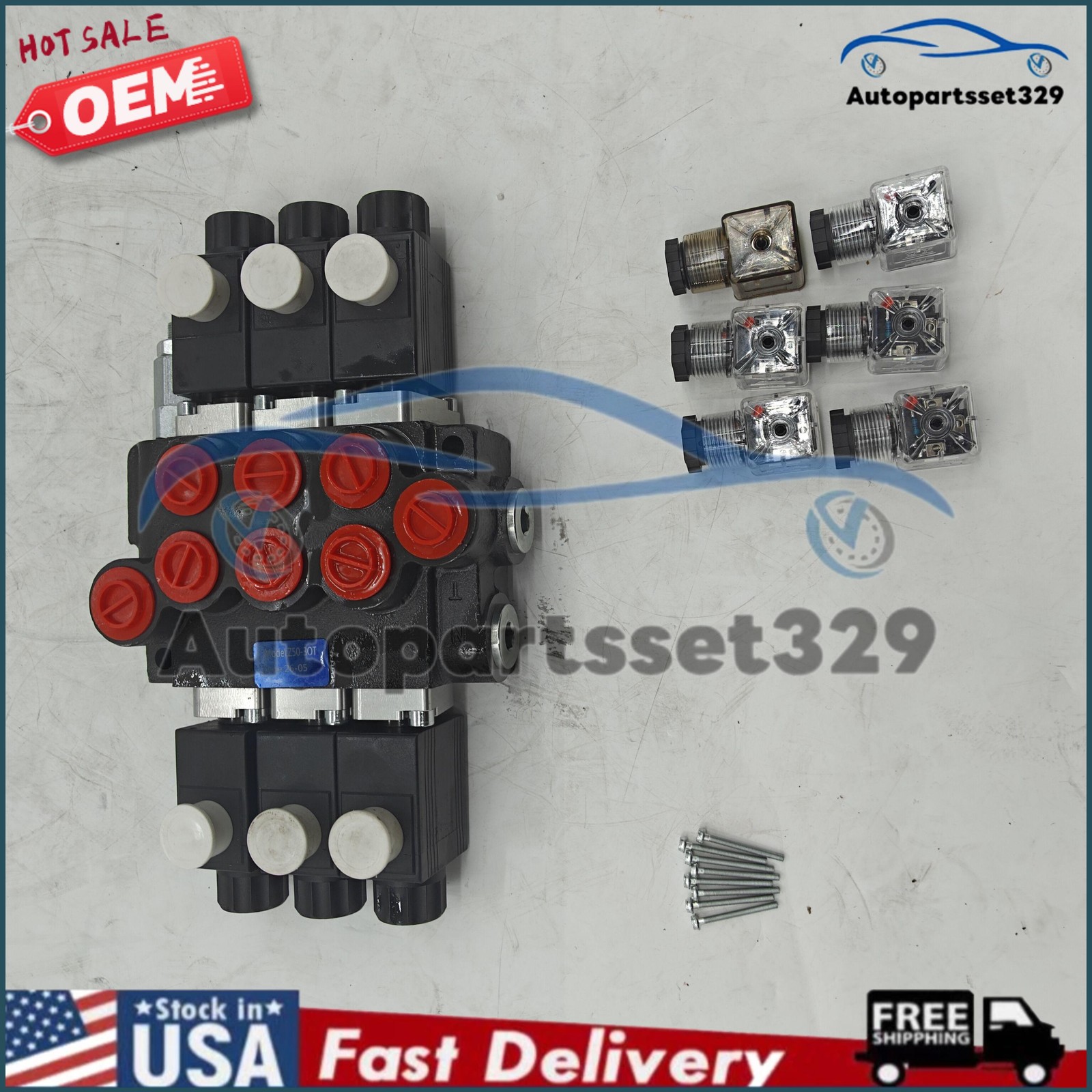 Hydraulic Control Valve Double Acting 13 GPM 3600 PSI 3 Spool Solenoid 12V DC