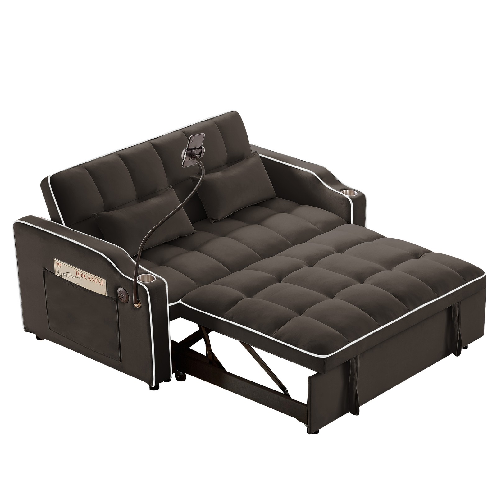 Versatile Foldable Double Seat Recliner,Comfortable Velvet Pull-Out Sleeper Sof