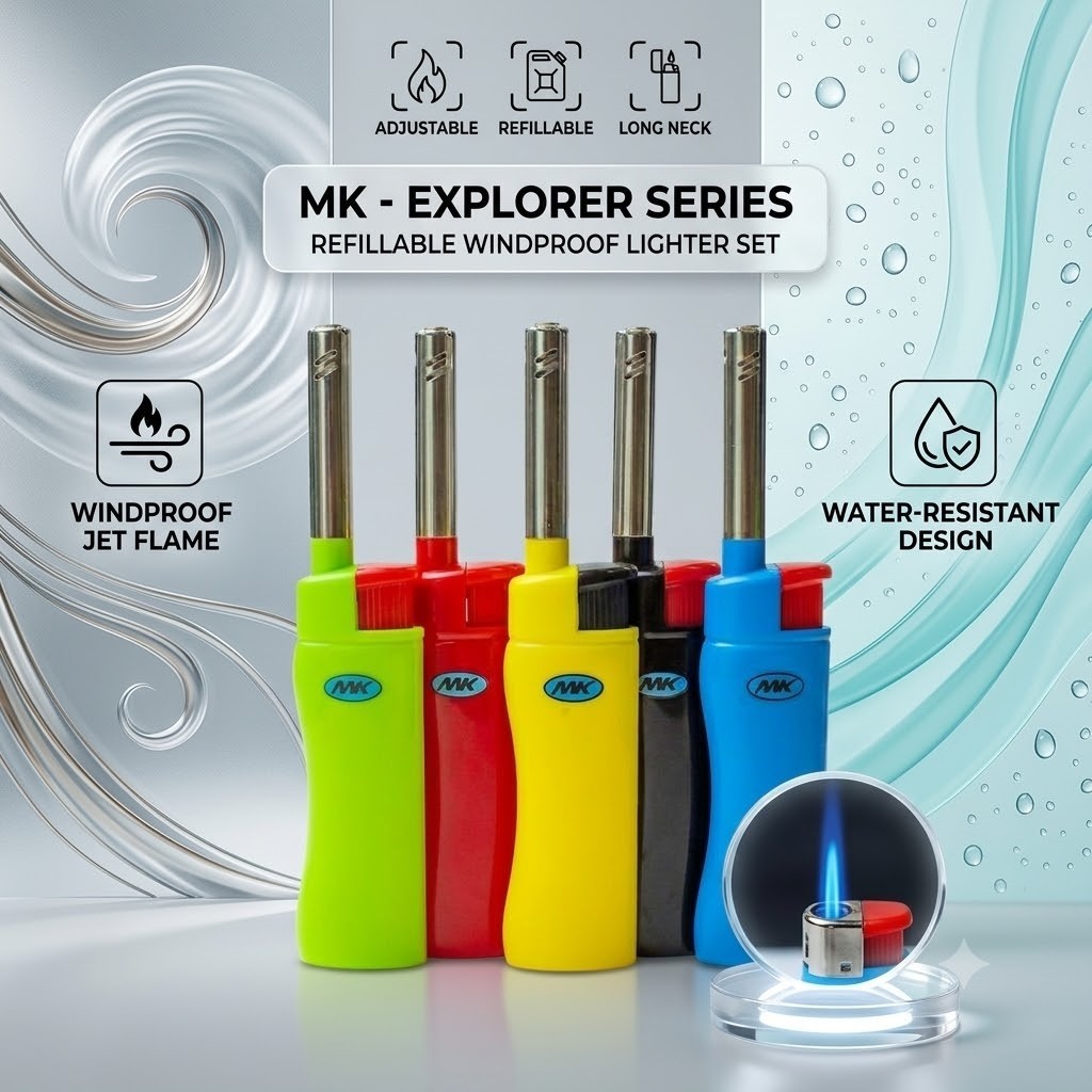 MK Windproof Jet Flame Lighter Set Refillable Long Neck Butane Torch
