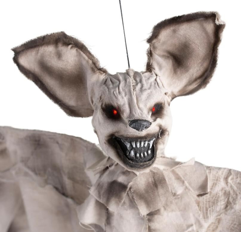 IT'S HERE!! HALLOWEEN 2026 ANIMATED SWINGING HANGING 35" BAT LED EYES SOUND PROP