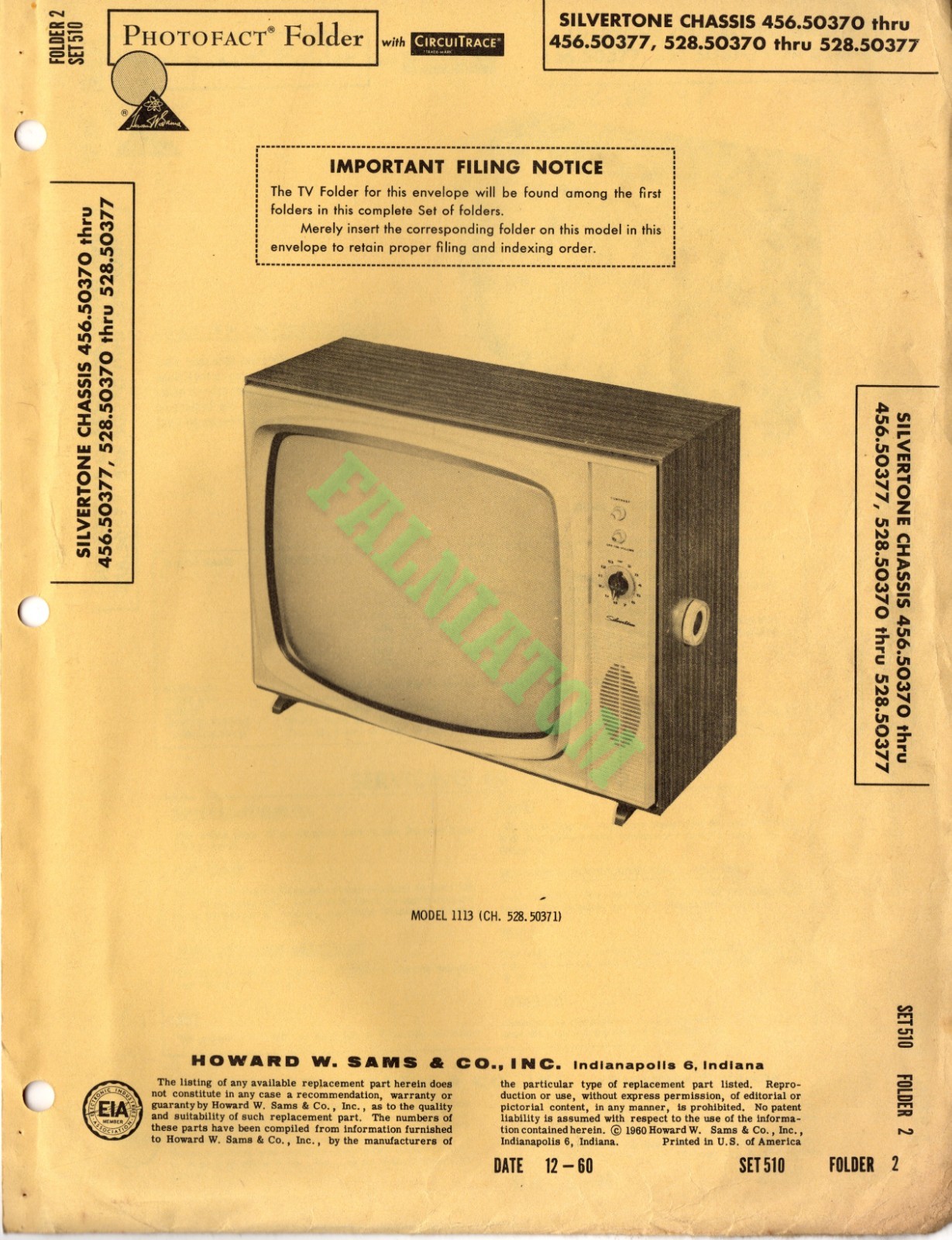 PhotoFact - Set 510 - Folder 2 - Silvertone Chassis 456.50370  Others - 16 Pages