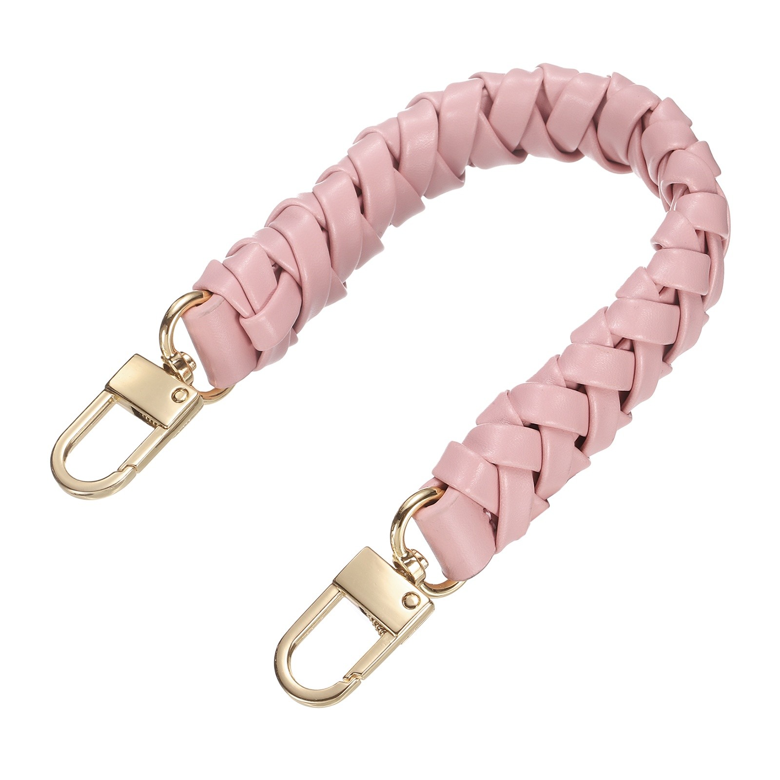 Braided Purse Handle, 1Pc 31cm/12.2" Short Pink Leather with Gold Buckles
