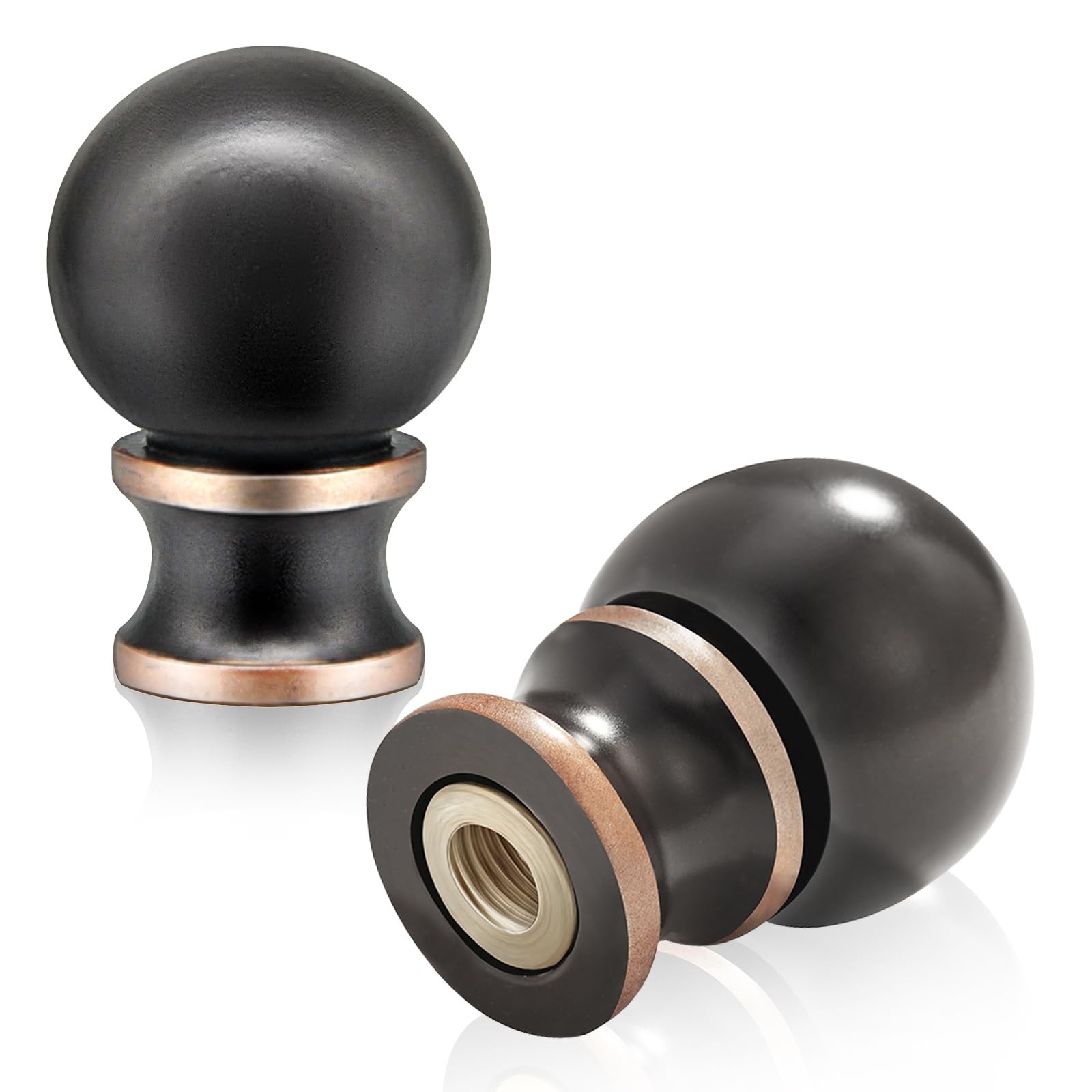 Ball Lamp Finial Cap Knob for 1.4 inches x 1 inches, Black / 2-Pack