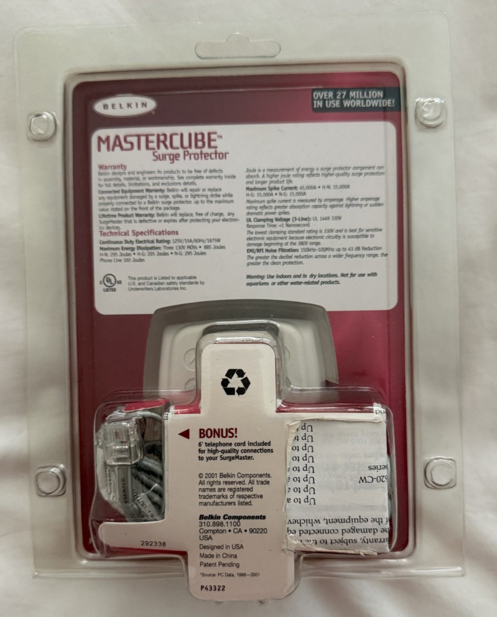 Belkin Mastercube Surge Protector, Model F9H120-CW Computer, Phone, Fax NEW