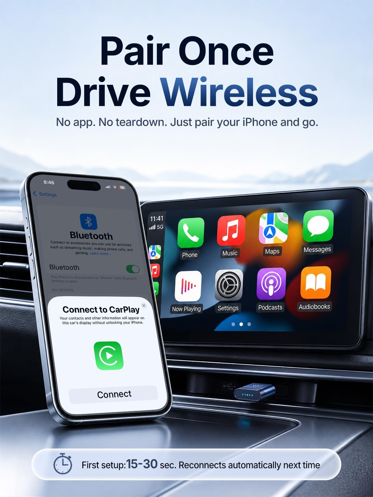 2026 USB Wireless CarPlay Adapter For iPhone Apple Wireless Dongle Plug ＆ Play