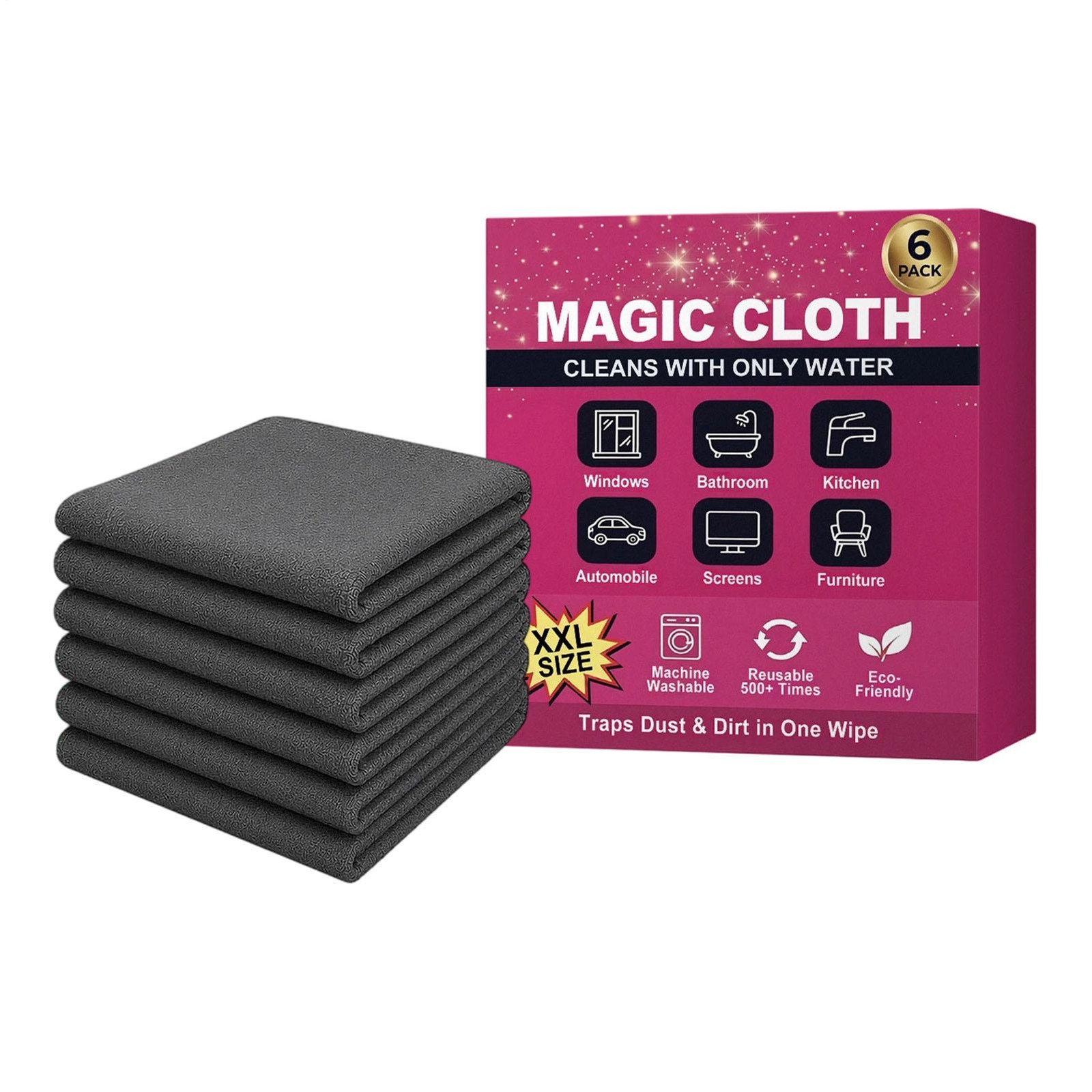 Genie Magic Cleaning Cloth 6-Pack,Microfiber Cleaning Cloths Reusable
