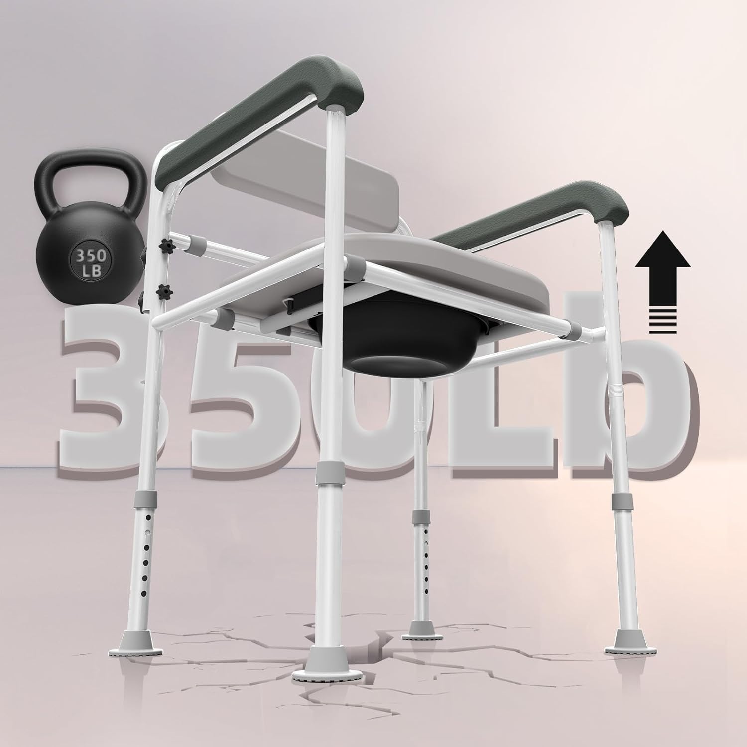Medical Bedside Commode Chair Drop Arm Height Adjustable Padded Backrest