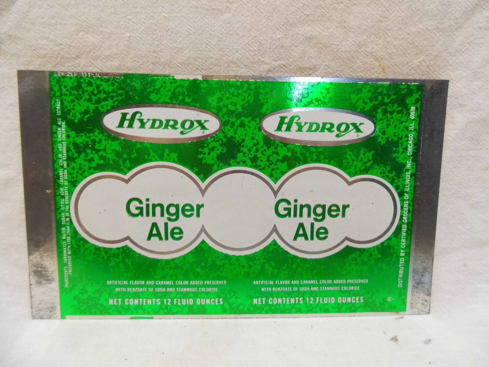 HYDROX GINGER ALE UNROLLED SODA SHEET~CERTIFIED GROCERS OF ILL.,CHICAGO,ILL