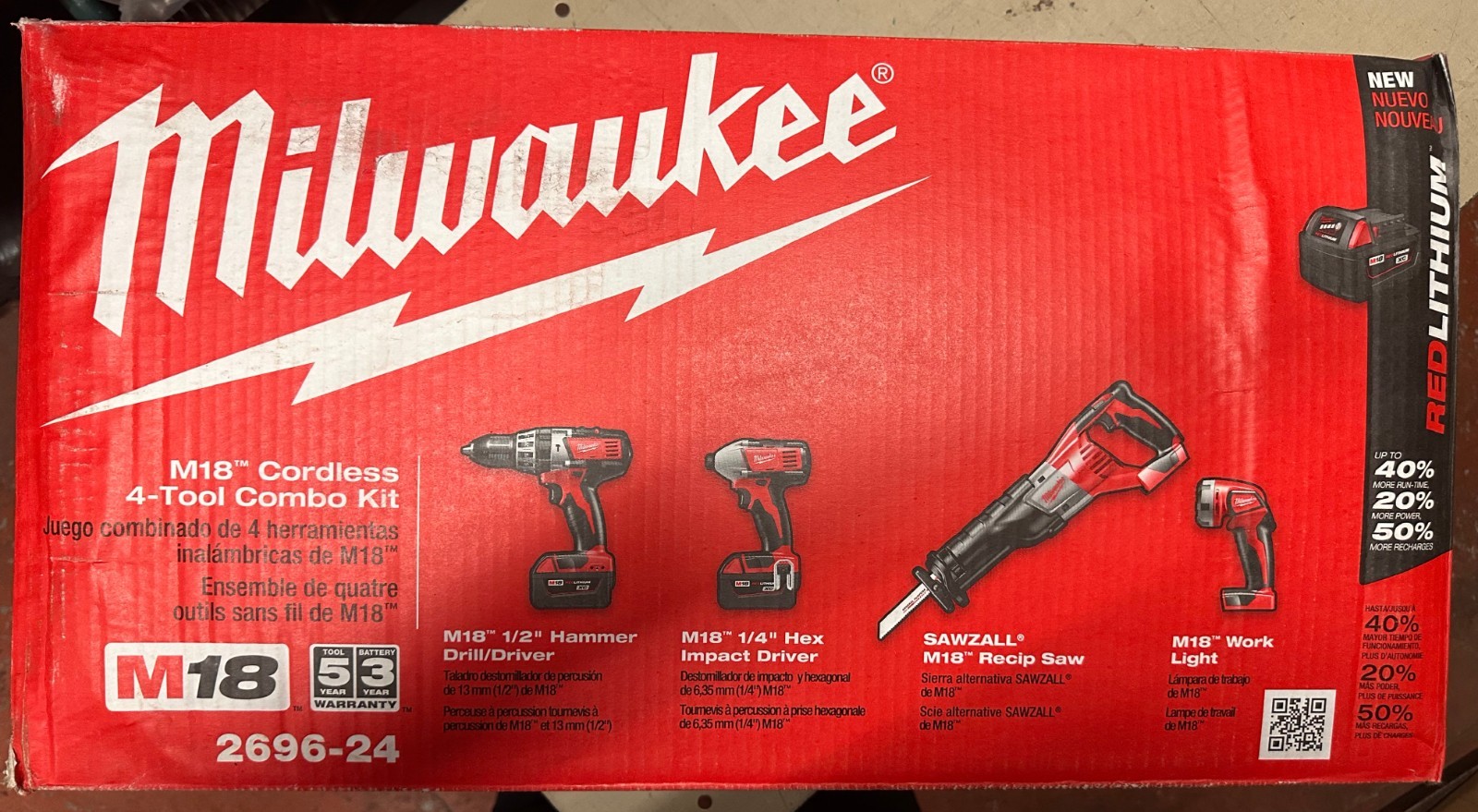 Milwaukee 2696-24 M18 Cordless Combo Tool Kit- Drill/Recip/Impact/Light and more