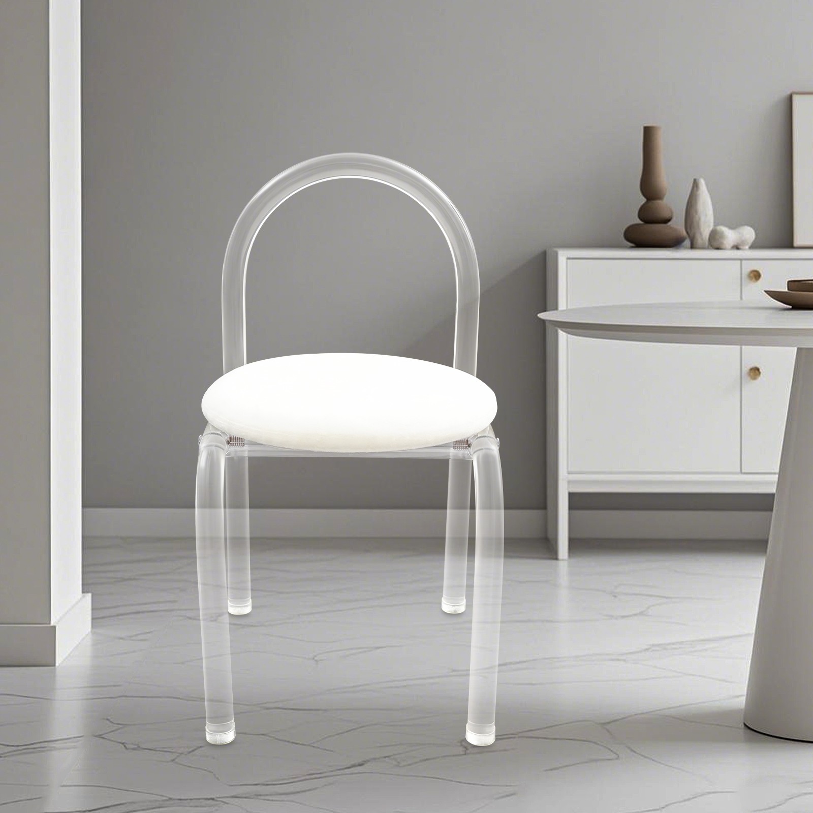 Modern Minimalist Acrylic Clear Desk Chair Makeup Chair 40*40*72cm Velvet White