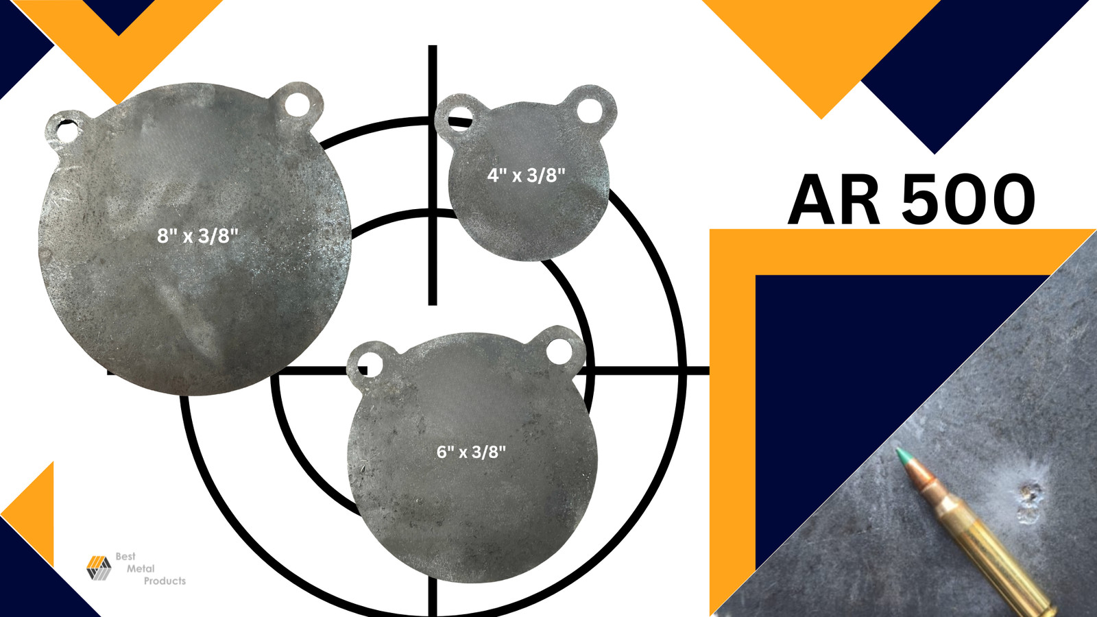 AR500 Steel Gong Shooting Target 3/8 4" + 6" + 8" Round 2-Hole 0200126