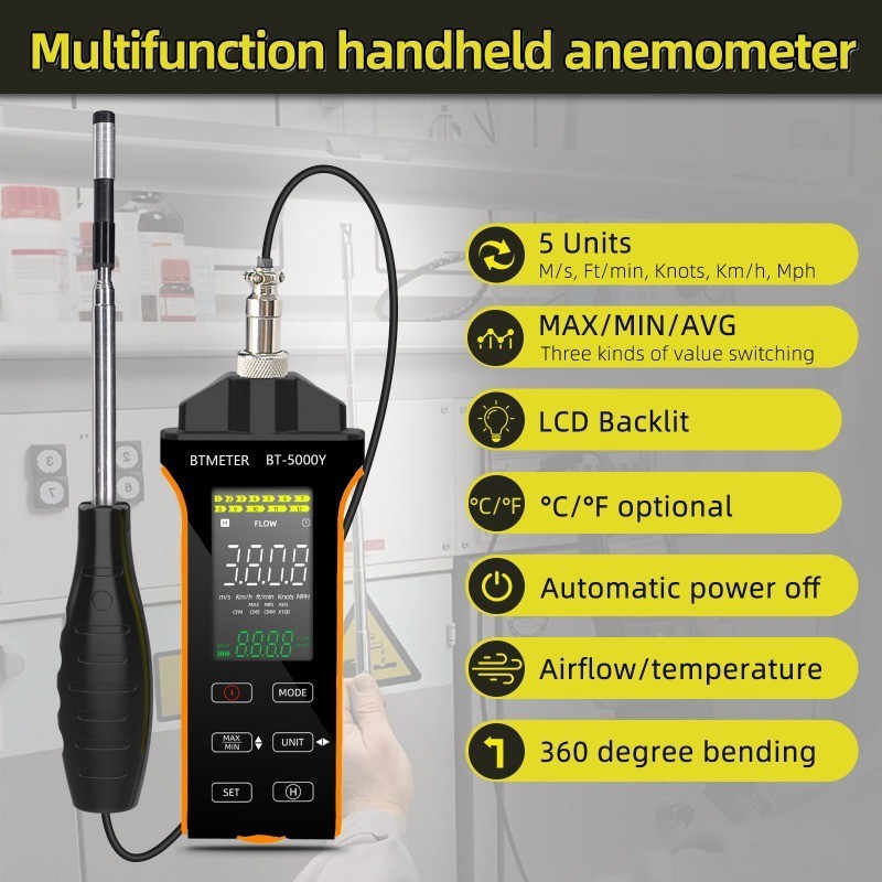 Anemometer Measuring High-Precision Handheld Wind Speed Temperature and Airflow