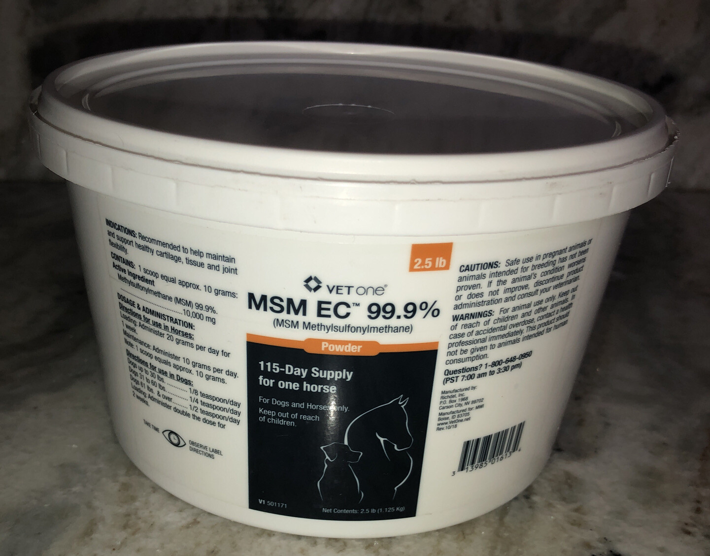 VetOne MSM EC 99.9% Powder Supports Healthy Tissue & Joints Dogs Horses 2.5lb.