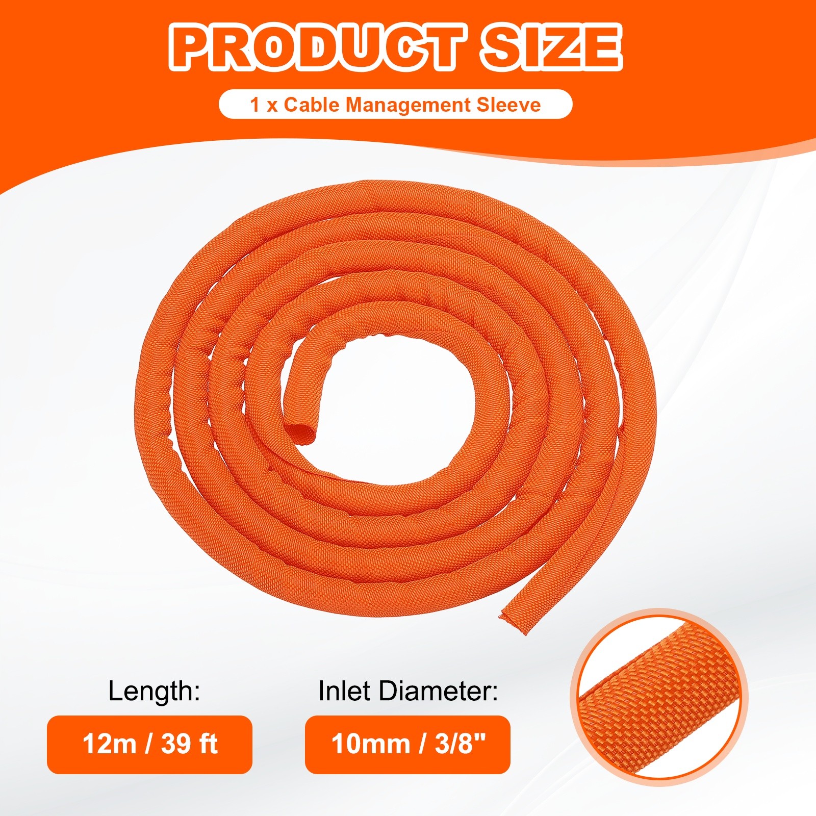 Wire Split Braided Cable Management Sleeve, Orange (3/8" - 39 Feet)