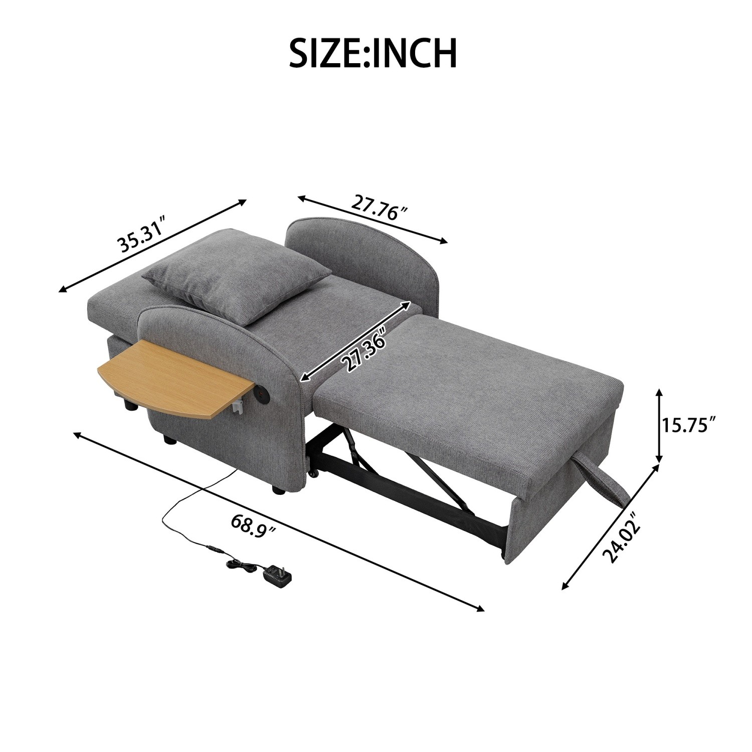 Convertible Sofa Bed Chair 3 in 1 Pull-out Sofa Bed w/ Computer Board & USB Port