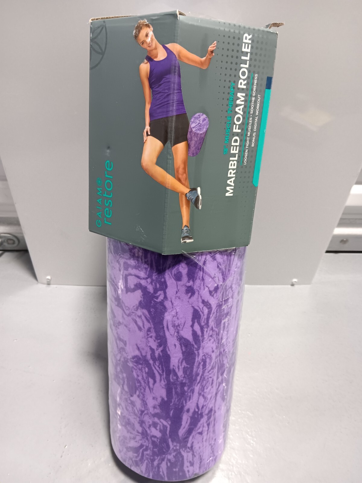 Gaiam Restore Foam Roller 18" Muscle Therapy Total Body, Pro Quality- Marbled