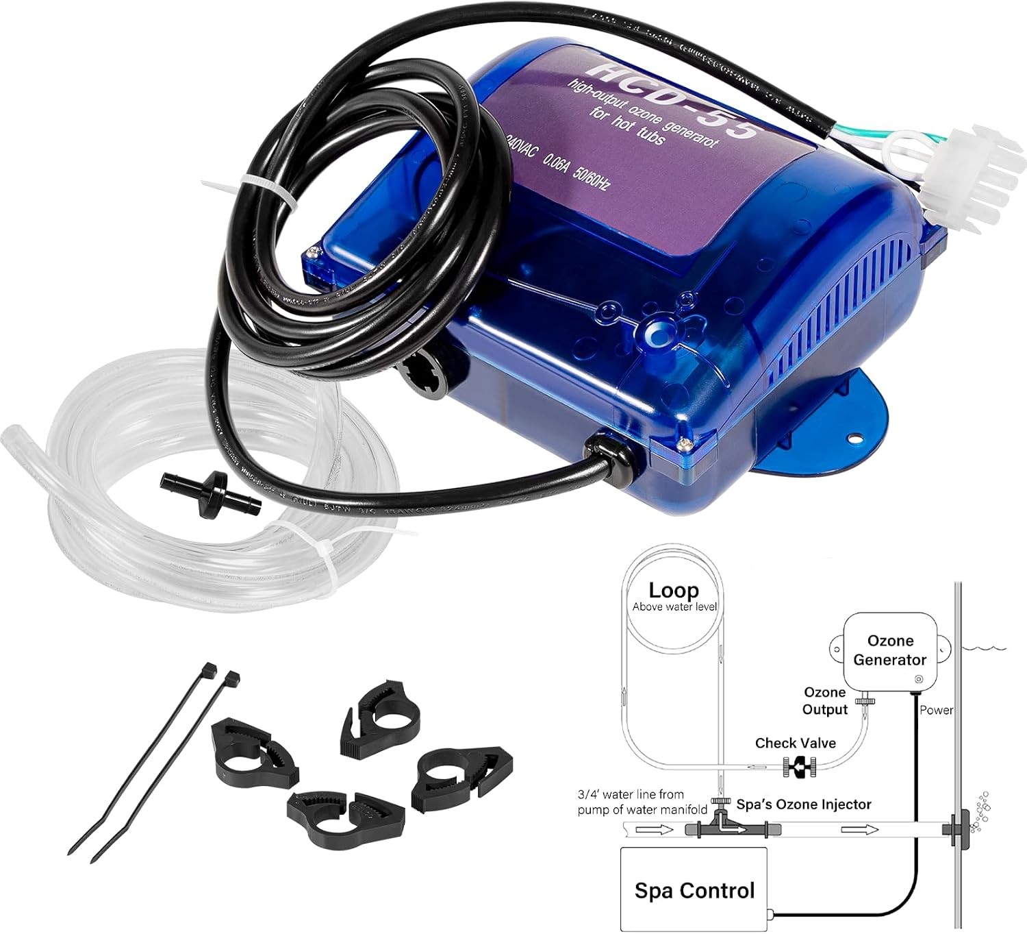 HCD-55 Spa Ozone Kit for Clarathon Hot Tubs & Swim Spas Up to 1500 Gallons