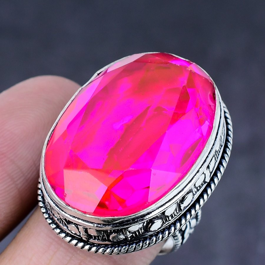 Natural Pink Rubillite Gemstone Handmade 925 Steling Silver Ring Size 9 Gift k51
