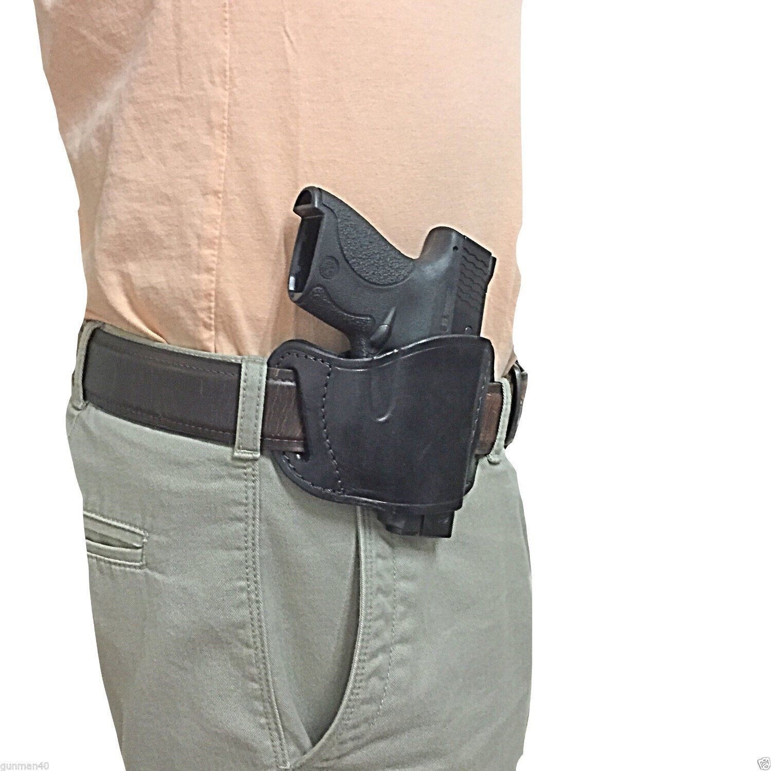 Black Leather Pancake Belt Holster With Belt Loop Fits Hi-Point 40,45