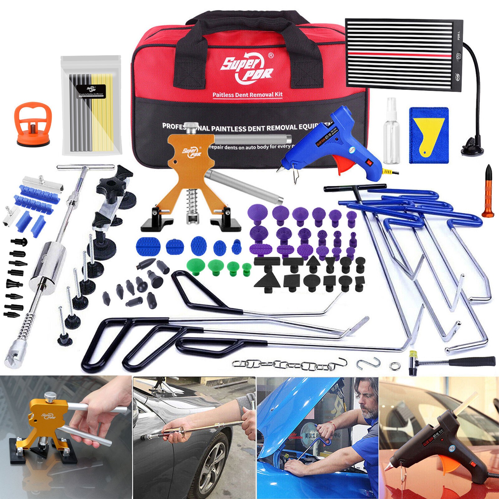 PDR Tools Car Paintless Dent Puller Lifter Repair Rods Hammer Removal Glue Kit