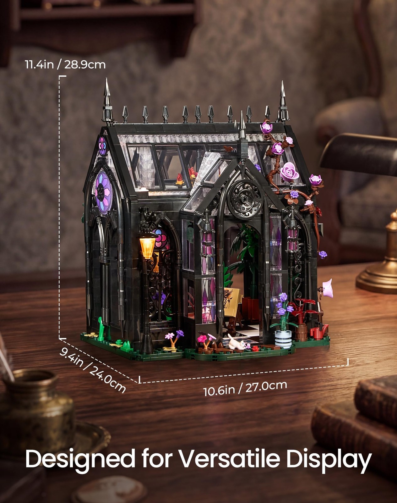 Gothic Greenhouse Building Set with Lights, Architecture Model with Stained G...