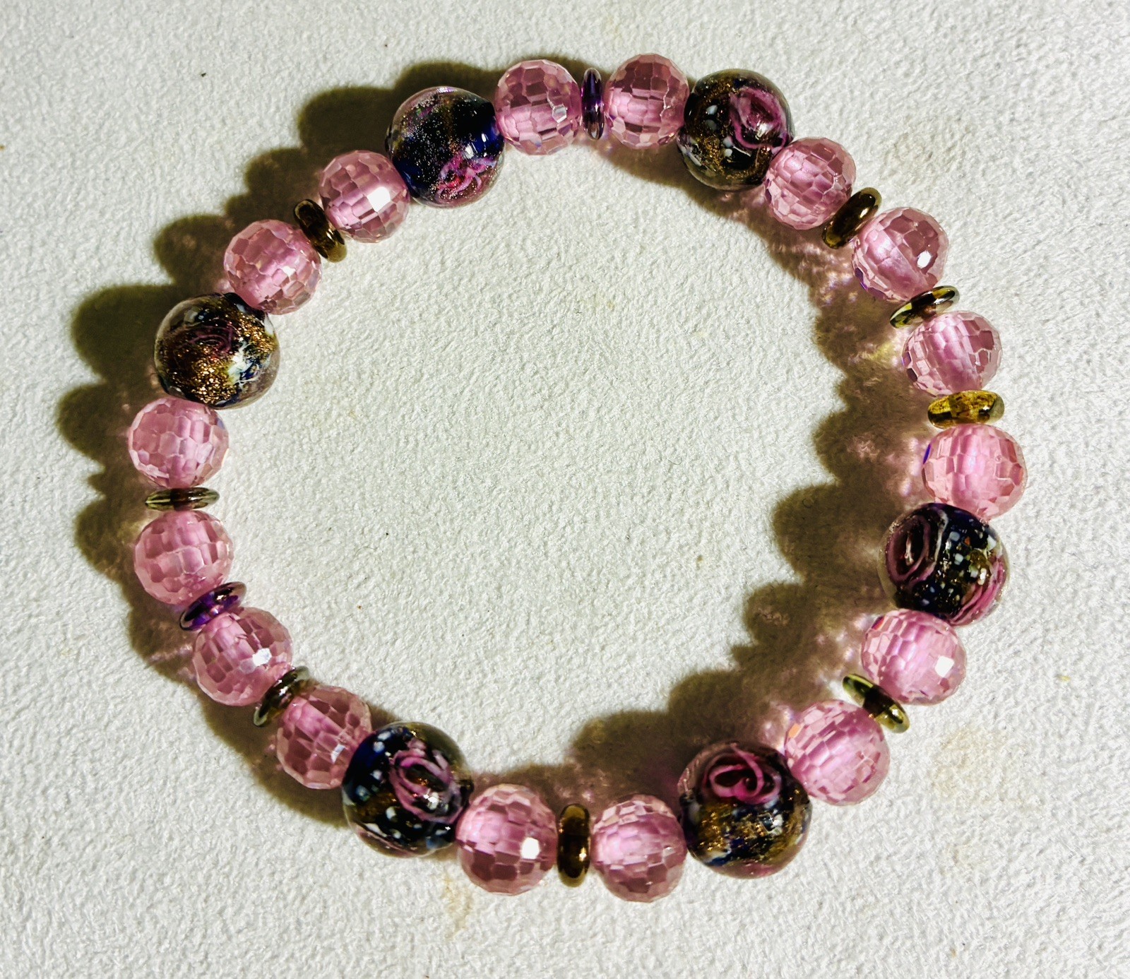 Bracelet Stretchy Lampwork & Cubic Zirconia
