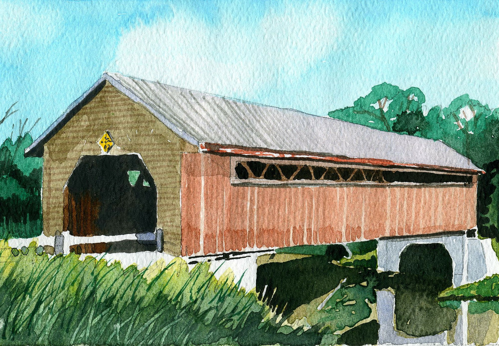 Edgell Covered Bridge, Lyme, NH. Peter Mason watercolor landscape art notecards