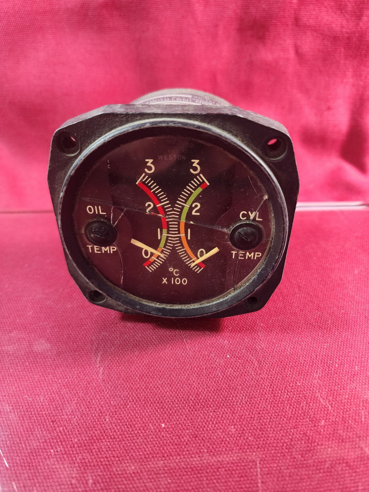 Vintage Weston Aircraft Oil & Cylinder Temp Guage WWII Era USAF Instrument