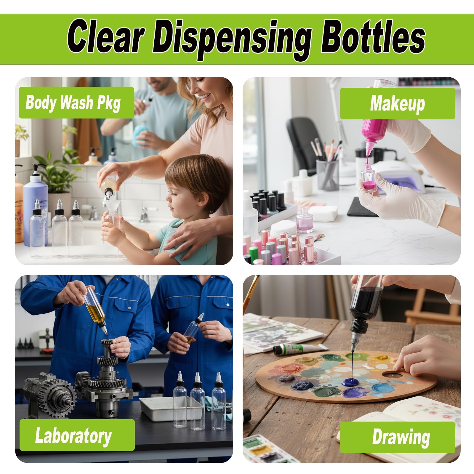 50 Pack Clear Dispensing Bottles, 4oz Round Plastic Squeeze Bottle with Twist...