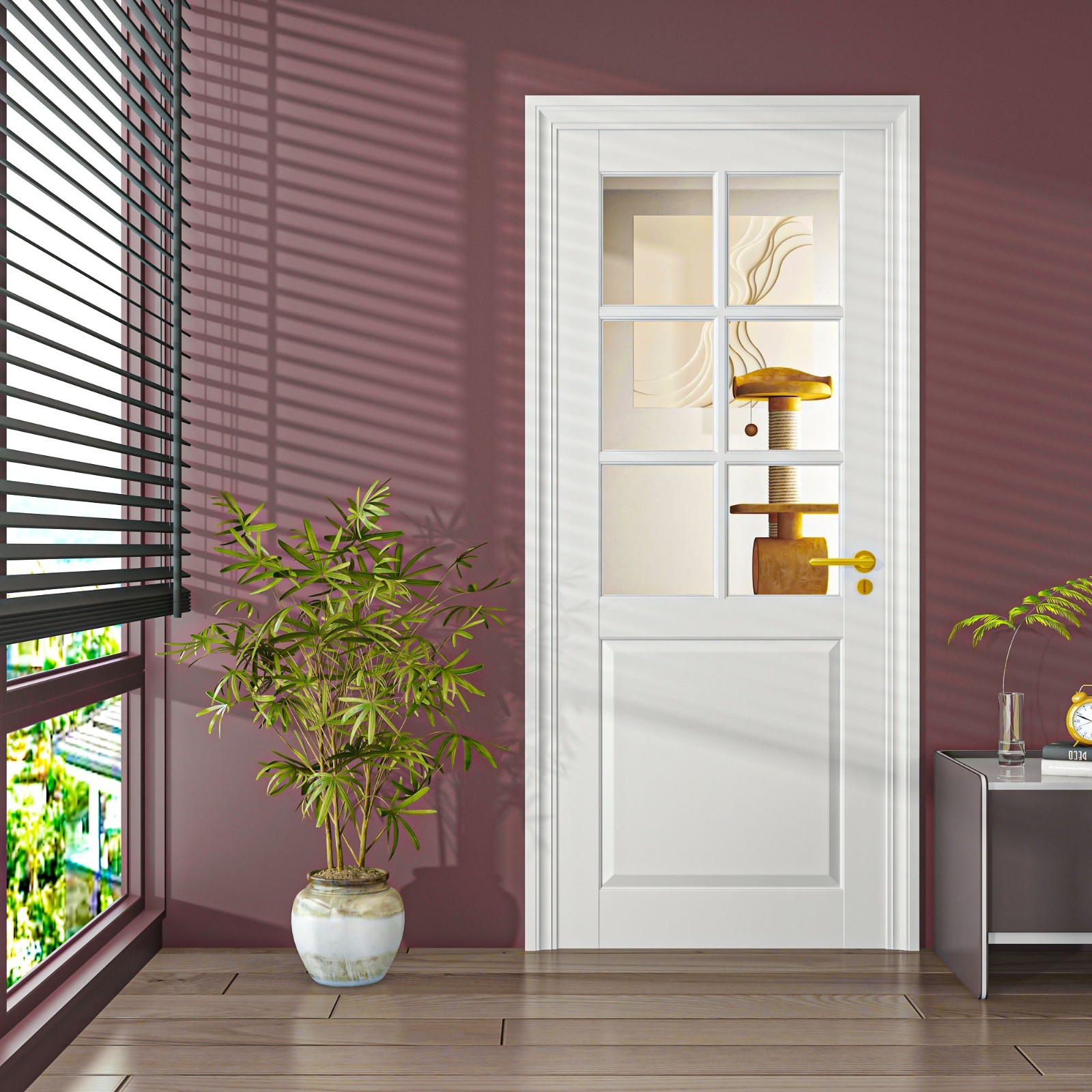 28''x80''White Clear Glass French  Interior Door Preassembled Shaker for Bedroom