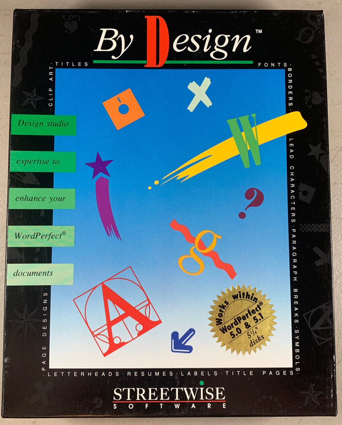 1992 Streetwise Software BY DESIGN WordPerfect 5.0 5.1 Fonts Clip Art Windows