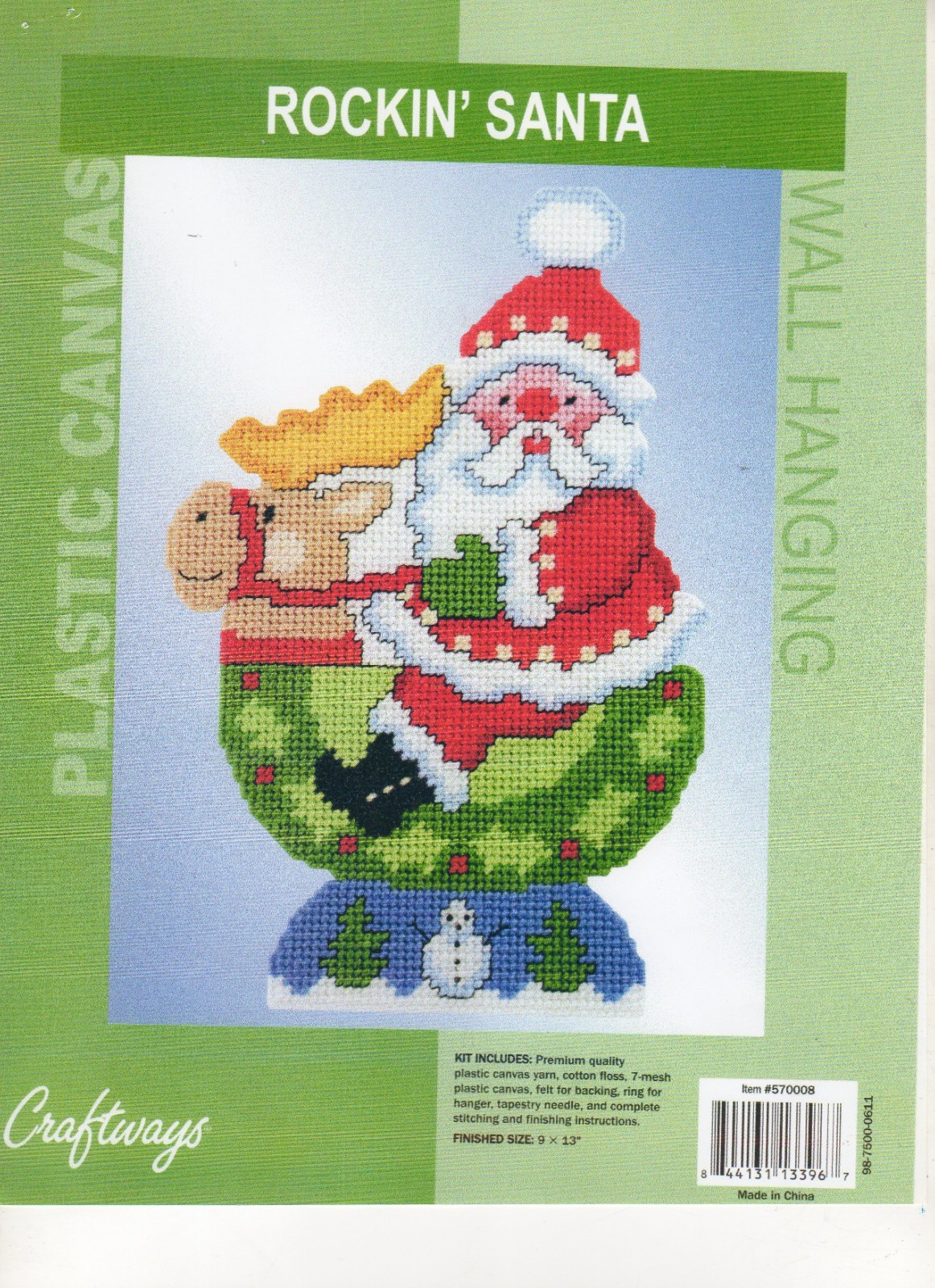 ROCKIN SANTA WALL HANGING  plastic canvas  PATTERN (#TF0483)