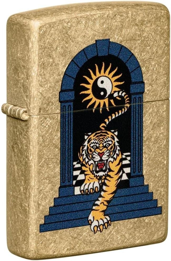 Zippo Tiger Tattoo Design Tumbled Brass Pocket Lighter